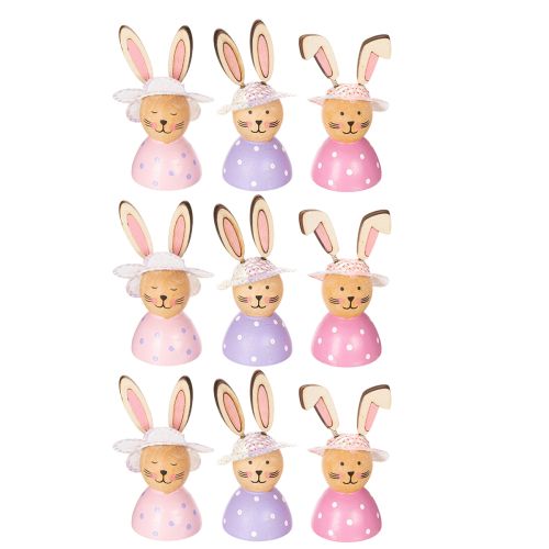 Artículo Decoración de mesa de conejo de Pascua para primavera, conejitos decorativos con sombreros, 7 cm, 9 piezas