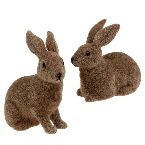Conejo flocado marrón 11cm, 13.5cm 6pcs