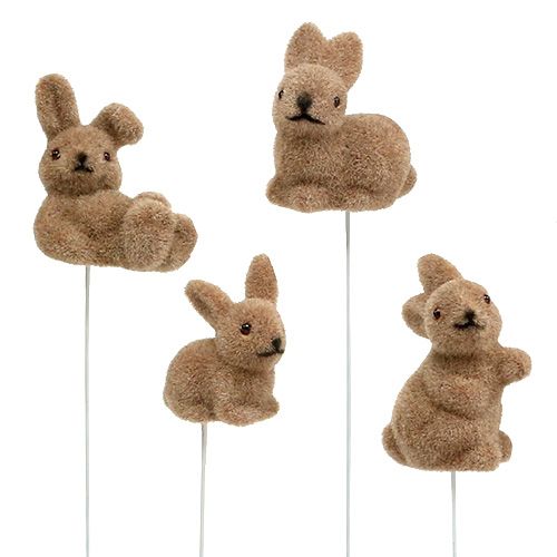 Floristik24 Conejito flocado sobre alambre marrón 4cm - 6cm 12 piezas