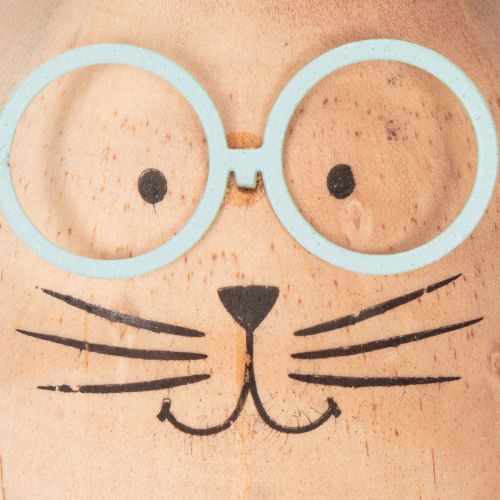 Artículo Figuras decorativas de conejo de madera con caras para acentos lúdicos en mesas y estanterías, 14 cm, 3 piezas