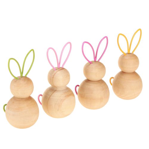 Figura decorativa de conejo de madera con orejas de alambre para decoraciones modernas de Pascua, 11 cm, 4 piezas