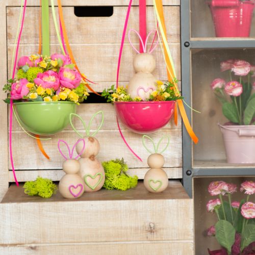 Artículo Figura decorativa de conejo de madera con orejas de alambre para decoraciones modernas de Pascua, 11 cm, 4 piezas