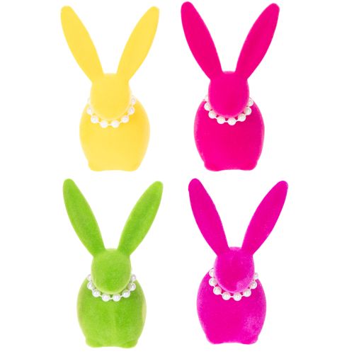 Figura decorativa de conejito de Pascua con collar de perlas, perfecta para salón o dormitorio, 13cm, 4 piezas