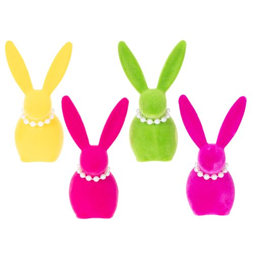 Artículo Figura decorativa de conejito de Pascua con collar de perlas, perfecta para salón o dormitorio, 13cm, 4 piezas