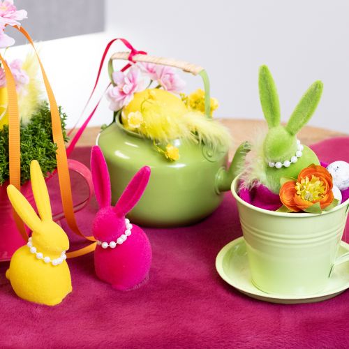 Artículo Figura decorativa de conejito de Pascua con collar de perlas, perfecta para salón o dormitorio, 13cm, 4 piezas