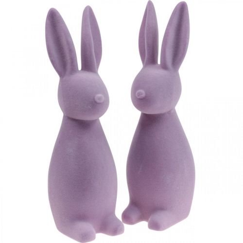 Floristik24 Conejito de Pascua decorativo (2.ª opción), color lila flocado, 29,5 cm de alto, 2 unidades
