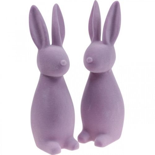 Floristik24 Deco Bunny Deco Conejito de Pascua Flocado Lila Púrpura H29.5cm 2pcs