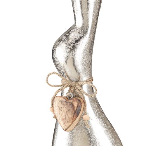 Artículo Conejo de Pascua color plata sobre base de madera A60cm