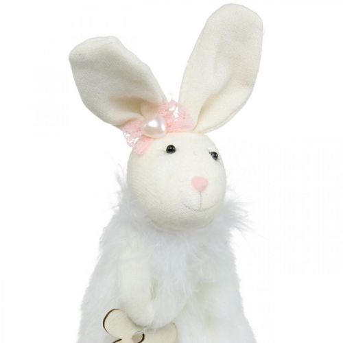Floristik24 Conejito para colgar, decoración de Pascua, colgante de primavera, conejito de Pascua con flor blanco, natural H21cm 6pcs