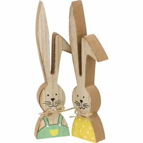 Artículo Decoración conejito feliz, primavera, pareja de conejitos de Pascua, decoración de madera para poner H19cm 6pcs