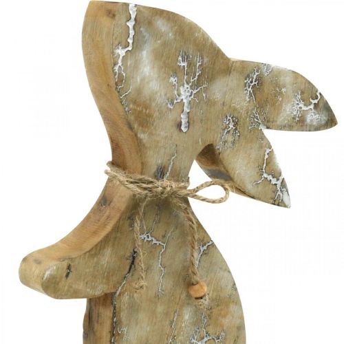 Artículo Conejito de madera, primavera, conejito de Pascua sentado, decoración de Pascua con estampado natural, blanqueado Al. 26 cm
