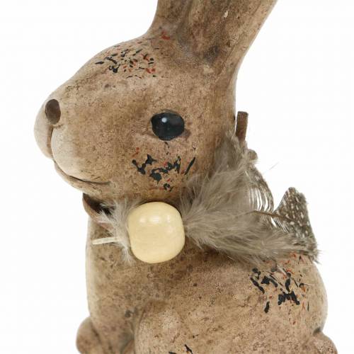 Floristik24 Figuras decorativas conejos con pluma y madera perla marrón surtidos 7cm x 4.9cm H 10cm 2pcs