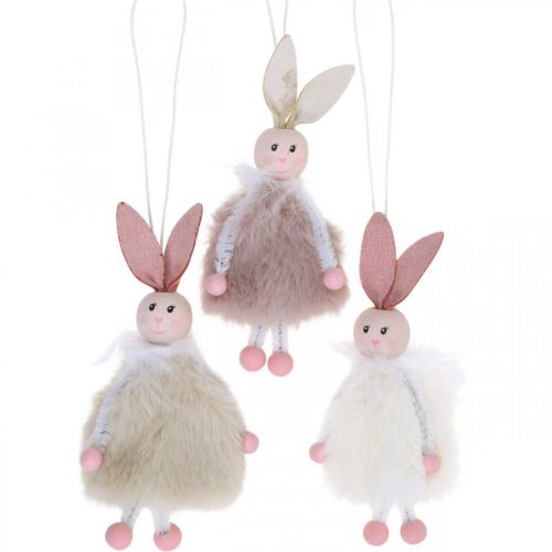 Floristik24 Conejitos, decoraciones de Pascua, colgantes de primavera, conejitos de Pascua para colgar beige, rosa, blanco H12.5cm 3pcs