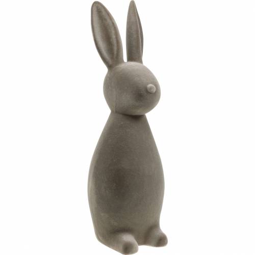 Floristik24 Conejito gris oscuro flocado Conejito de Pascua Decoración de Pascua Decoración de mesa Pascua