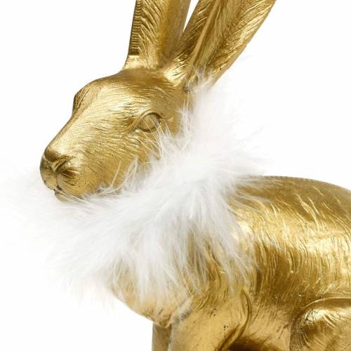 Floristik24 Conejito de Pascua con Boa de Plumas Decoración de Primavera Conejito Decoración de Pascua Dorada