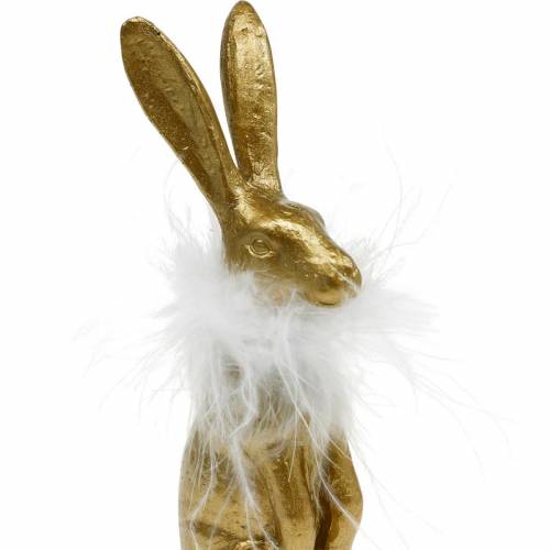 Floristik24 Conejos verticales, decoración de Pascua dorada, primavera, conejitos de Pascua con plumas 3 piezas