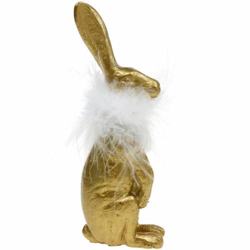 Floristik24 Conejos verticales, decoración de Pascua dorada, primavera, conejitos de Pascua con plumas 3 piezas