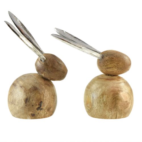 Artículo Conejo Madera Metal Plata Natural Al.10/12,5cm 2 piezas