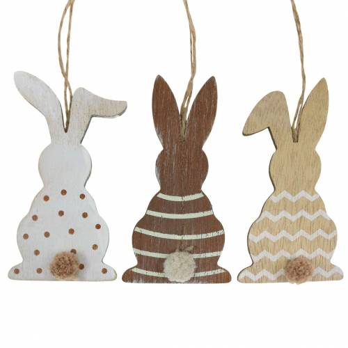 Floristik24 Conejito de Pascua para colgar crema, marrón, madera natural surtida Al 11,5cm 6ud