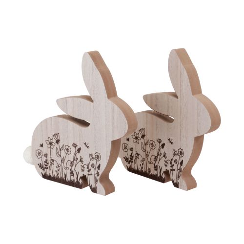 Artículo Conejito de madera sentado estampado de flores blanco natural 24×24cm 2 piezas