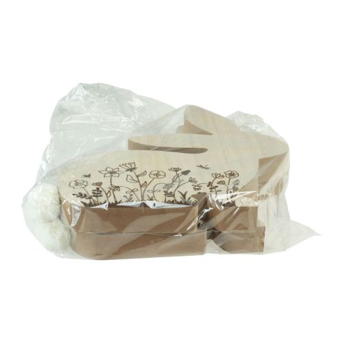 Artículo Conejito de madera sentado estampado de flores blanco natural 24×24cm 2 piezas