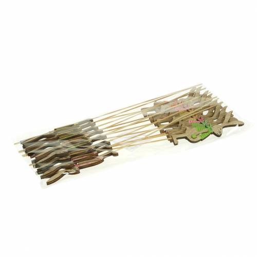 Floristik24 Decoración pascua conejito con palo madera surtido natural 11cm 16uds