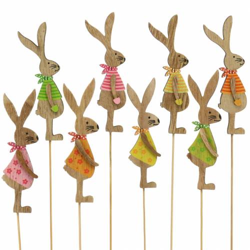 Floristik24 Decoración pascua conejito con palo madera surtido natural 11cm 16uds