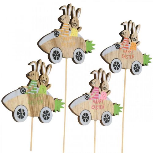 Artículo Tapón decorativo conejito en el coche decoración de Pascua de madera zanahoria 9×7,5cm 16 piezas