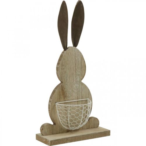 Conejito de madera con cesta Conejito de Pascua decoración primaveral naturaleza, blanco Al.36cm