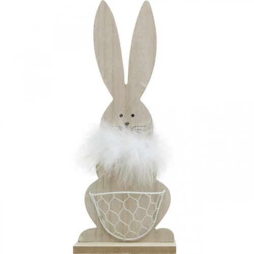 Floristik24 Conejito con cesta Conejito de Pascua decoración de madera Naturaleza de Pascua H30cm