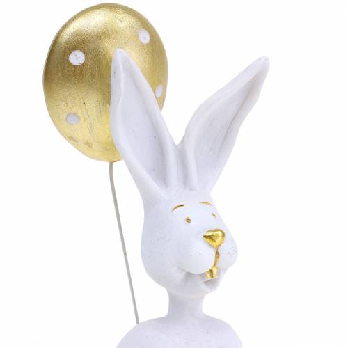 Floristik24 Conejito con globo sentado blanco, dorado H13.5cm 2pcs
