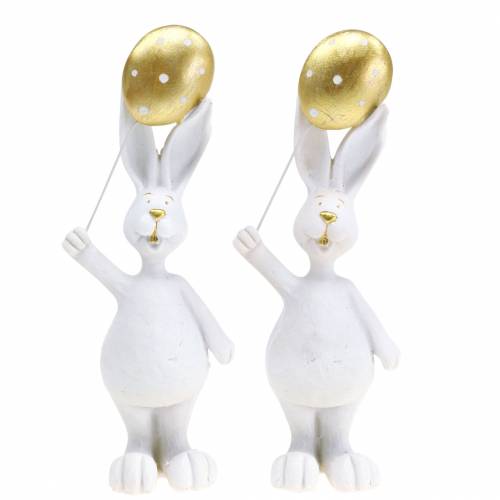 Floristik24 Conejito de pascua con globo de pie oro blanco H18cm 2pcs