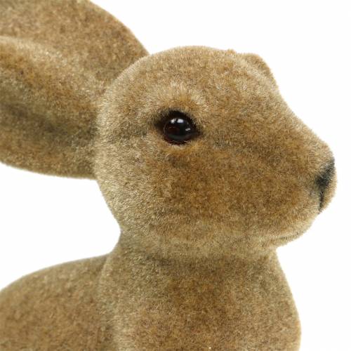 Artículo Decoración de Pascua conejito sentado flocado marrón H19cm 2pcs