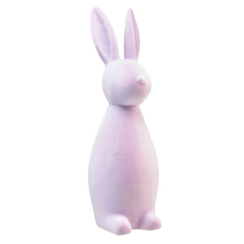 Conejito de Pascua decorativo de pie flocado lila Al. 47 cm