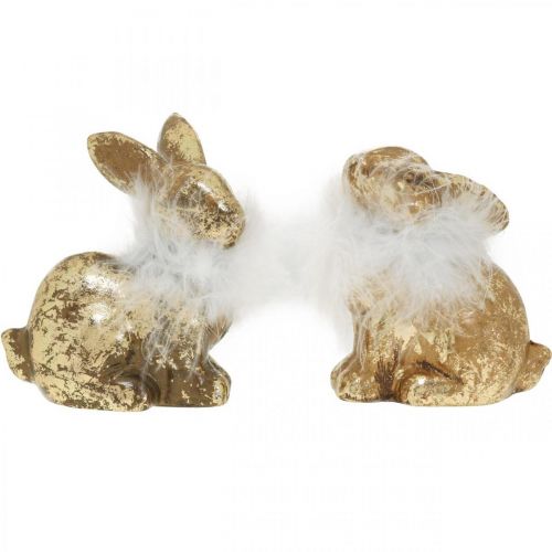 Artículo Conejo dorado sentado terracota dorada con plumas Al.10cm 4 piezas