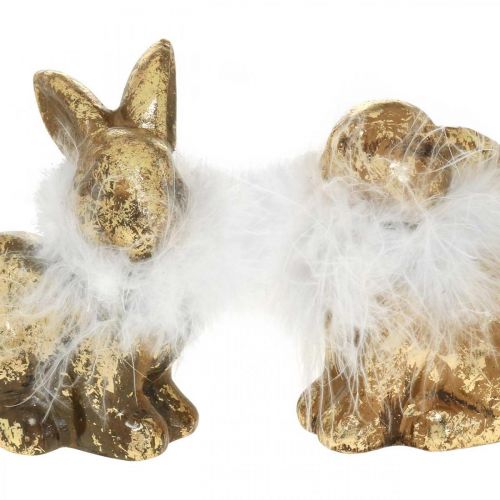 Artículo Conejo dorado sentado terracota dorada con plumas Al.10cm 4 piezas