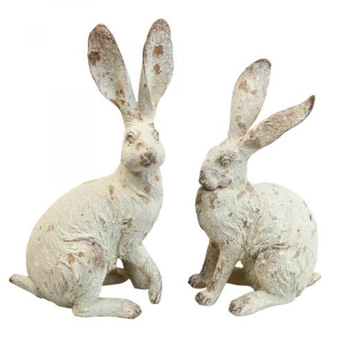 Conejo decorativo sentado decoración de primavera shabby chic H25cm 2pcs