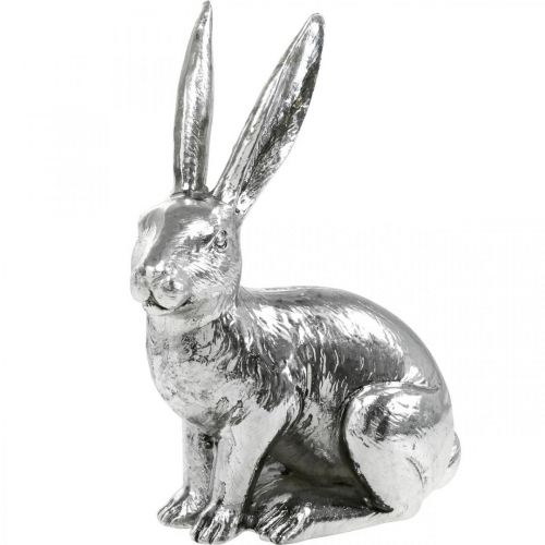 Floristik24 Conejito de pascua sentado figura conejito plata decoración mesa Pascua 16,5cm