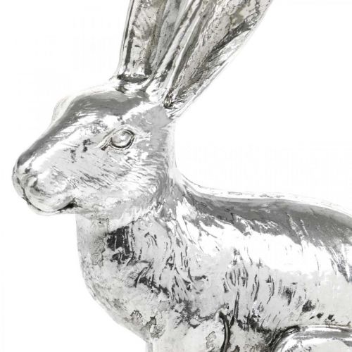 Floristik24 Conejito de pascua sentado figura conejito plata decoración mesa Pascua 16,5cm