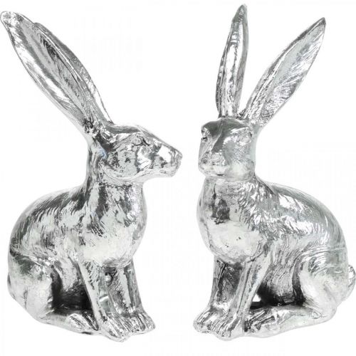 Artículo Conejito de Pascua Sentado Conejo Plateado Figura Decorativa Pascua 13cm 2uds