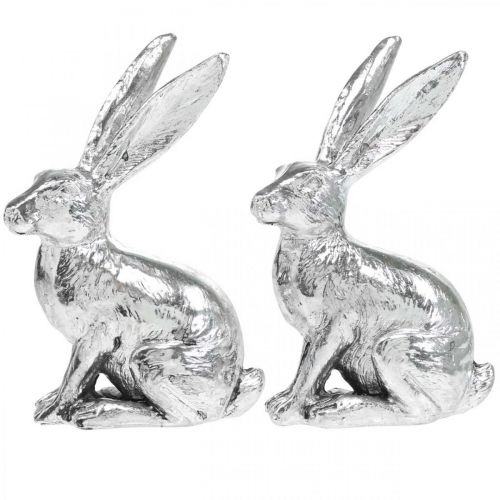 Artículo Conejito de Pascua Sentado Conejo Plateado Figura Decorativa Pascua 13cm 2uds