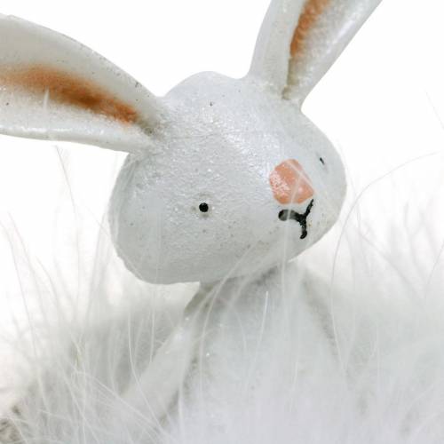 Floristik24 Conejito de Pascua en el nido, decoración de primavera, conejito de decoración, decoración de Pascua, figura de conejito blanco 4 piezas