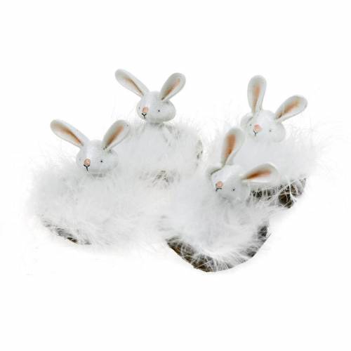 Floristik24 Conejito de Pascua en el nido, decoración de primavera, conejito de decoración, decoración de Pascua, figura de conejito blanco 4 piezas