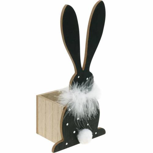 Floristik24 Maceta de conejito Boa de plumas Conejo de Pascua de madera con puntos negros y blancos