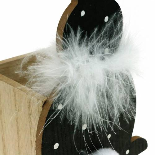 Artículo Maceta de conejito Boa de plumas Conejo de Pascua de madera con puntos negros y blancos