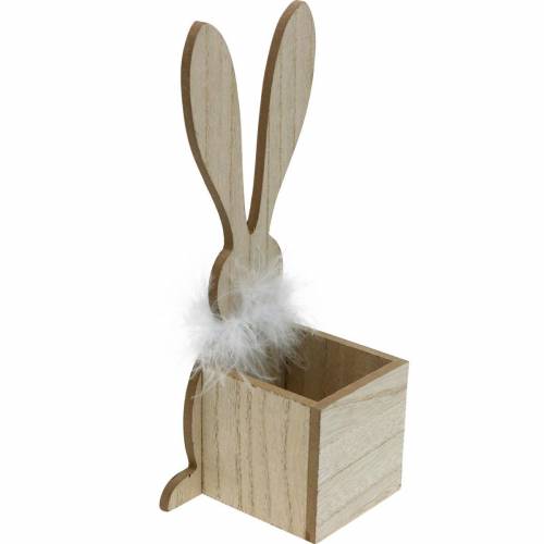 Floristik24 Maceta de conejito Boa de plumas Conejo de Pascua de madera con puntos negros y blancos