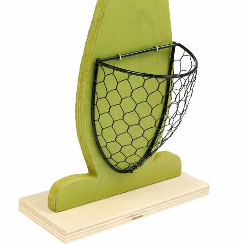 Floristik24 Conejitos de Pascua con canasta verde, primavera, canasta de plantación decorativa, decoración de Pascua conejito de madera 2 piezas
