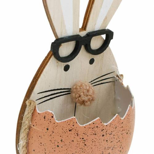 Artículo Conejo de madera en un huevo, decoración de primavera, conejos con gafas, conejitos de Pascua 3 piezas