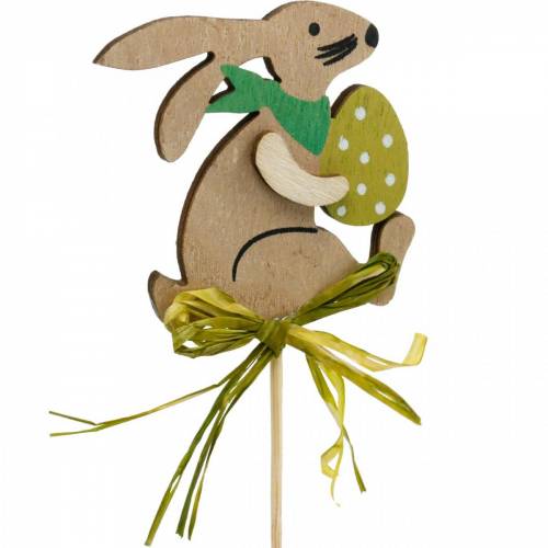 Artículo Conejito con huevo de Pascua en un palo, enchufe de flor de conejito de Pascua, decoración de madera de Pascua, enchufe decorativo, decoración de flores 12 piezas