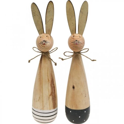 Floristik24 Conejitos de Pascua, decoración primaveral de madera, naturaleza de Pascua, blanco y negro H28cm juego de 2